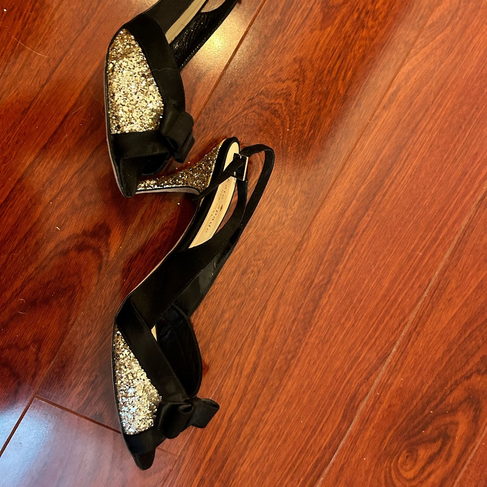 Kate Spade Gold Glitter Kitten Heel